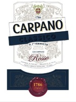 CARPANO CLASSICO IL 1° VERMOUTH ANTICA RICETTA G.B. CARPANO Rosso FONDATA IN TORINO PRODOTTO D'ITALIA FRATELLI BRANCA DISTILLERIE MILANO TORINO ORIGINALE 1786 Carpano