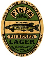 PIKES BEER COMPANY PILSENER LAGER PIKE BRAND CLARE VALLEY SOUTH AUSTRALIA FIRST BREWED 1886 - H. PIKE & CO. BREWED FROM BEST MATERIALS ONLY.