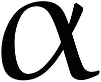 The mark is the lower-case Greek letter alpha which is translated as the lower-case letter 