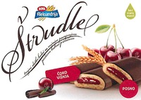 Strudle trajni slatki kolac sa vocnim punjenjem preliven kakao prelivom