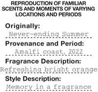 REPRODUCTION OF FAMILIAR SCENTS AND MOMENTS OF VARYING LOCATIONS AND PERIODS