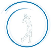 Golfer, silhouette swings golf-club in curl.