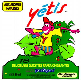AUX AROMES NATURELS yétis. 18 DELICIEUSES SUCETTES RAFRAICHISSANTES yetigel