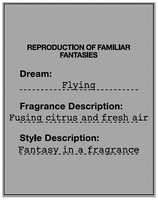 REPRODUCTION OF FAMILIAR FANTASIES Dream: Flying Fragrance Description: Fusing citrus and fresh air Style Description: Fantasy in a fragrance