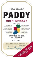 Triple Distilled PADDY IRISH WHISKEY matured in oak in Ireland the Paddy Flaherty brand