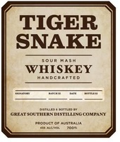 TIGER SNAKE SOUR MASH WHISKEY HANDCRAFTED DISTILLED & BOTTLED BY GREAT SOUTHERN DISTILLING COMPANY PRODUCT OF AUSTRALIA