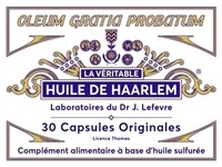 OLEUM GRATIA PROBATUM LA VÉRITABLE HUILE DE HAARLEM Laboratoires du Dr J. Lefevre 30 Capsules Orginales Licence Thomas Complément alimentaire à base d'huile sulfurée