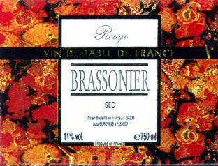 VIN DE TABLE DE FRANCE Rouge BRASSONIER SEC