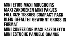 MINI ETUIS MAXI MOUCHOIRS MAXI ZAKDOEKEN MINI PAKJES FULL SIZE TISSUES COMPACT PACK