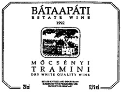 BÁTAAPÁTI ESTATE WINE 1992, MOCSENYI TRAMINI