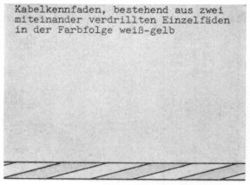 Kabelkennfaden, bestehend aus zwei miteinander verdrillten Einzelfäden in der Farbfolge weiß-gelb