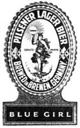 PILSENER LAGER BIER BREWED IN BREMEN. GERMANY. BLUE GIRL