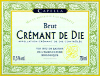 CAPELLA Brut CRÉMANT DE DIE APPELLATION CRÉMANT DE DIE CONTRÔLÉE VIN ISSU DE RAISINS DE L'AGRICULTURE BIOLOGIQUE