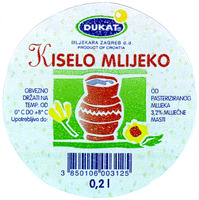 DUKAT MLJEKARA ZAGREB d.d. PRODUCT OF CROATIA KISELO MLIJEKO