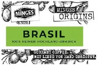 MiNGES MINGES ORIGINS BRASIL 100 % REINER HOCHLAND-ARABICA GOURMET COFFEE. MIT LIEBE VON HAND GERÖSTET.