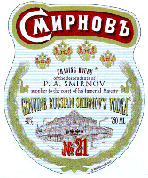 P. A. SMIRNOV GENUINE RUSSIAN SMIRNOV'S VODKA No 21