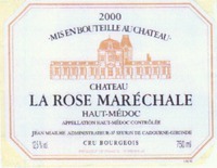 CHATEAU LA ROSE MARÉCHALE HAUT-MÉDOC APPELLATION HAUT-MÉDOC CONTRÔLÉE JEAN MIAILHE ADMINISTRATEUR St SEUREIN DE CADOURNE -GIRONDE CRU BOURGEOIS 2000 - MIS EN BOUTEILLE AU CHATEAU -.