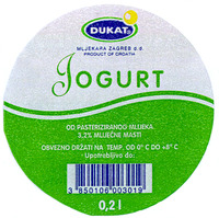DUKAT MLJEKARA ZAGREB d.d. PRODUCT OF CROATIA JOGURT